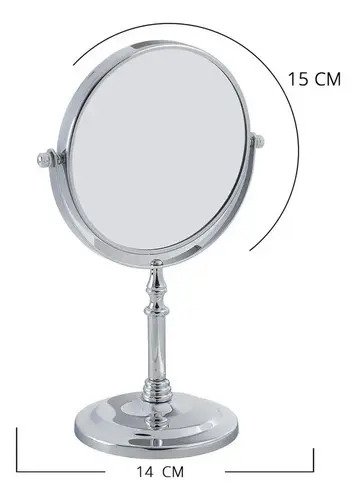 Espejo Redondo Doble Cara Con Aumento X3 Pedestal Plateado - Image 3