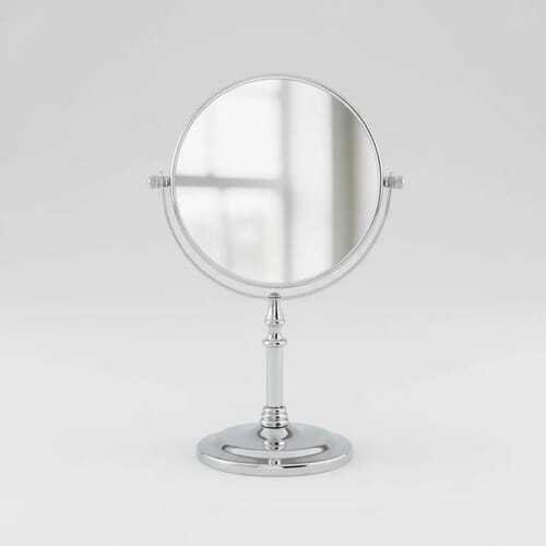 Espejo Redondo Doble Cara Con Aumento X3 Pedestal Plateado