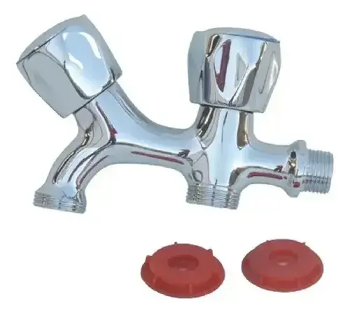 Llave Doble Para Lavadora Lavadero Jardin 2 Salidas De 3/4 Plateado Brillante - Image 4
