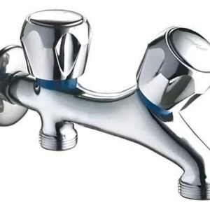 Llave Doble Para Lavadora Lavadero Jardin 2 Salidas De 3/4 Plateado Brillante