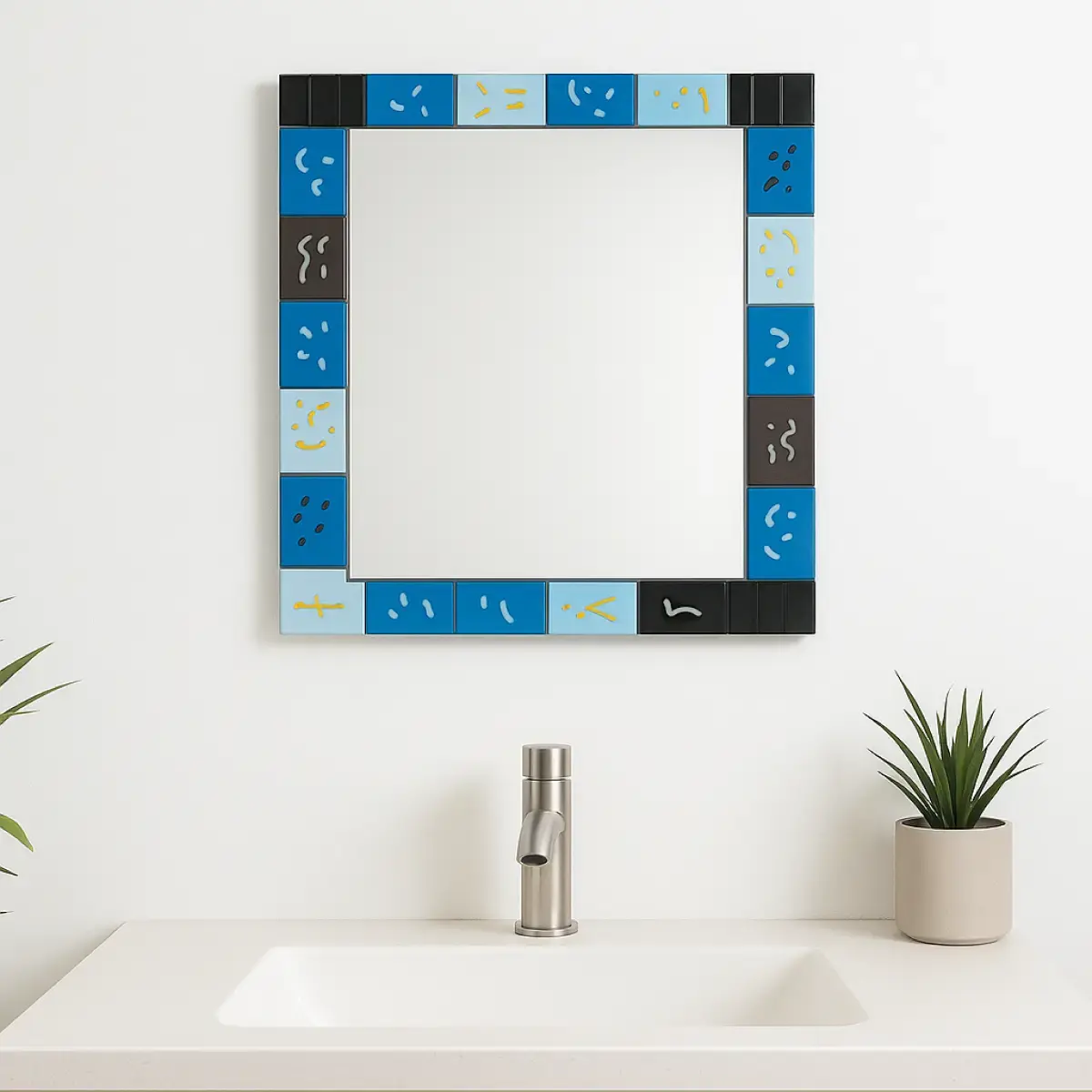 Espejo Rectangular 60 x 90 cm Con Borde Azul Y Líneas Celestes - Image 2