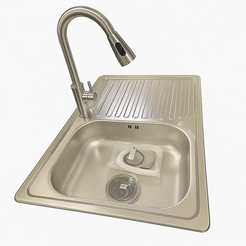 Lavaplatos 100 cm de Acero Inoxidable Trade + Llave Monomando Extraíble – Secador Derecho - Image 2