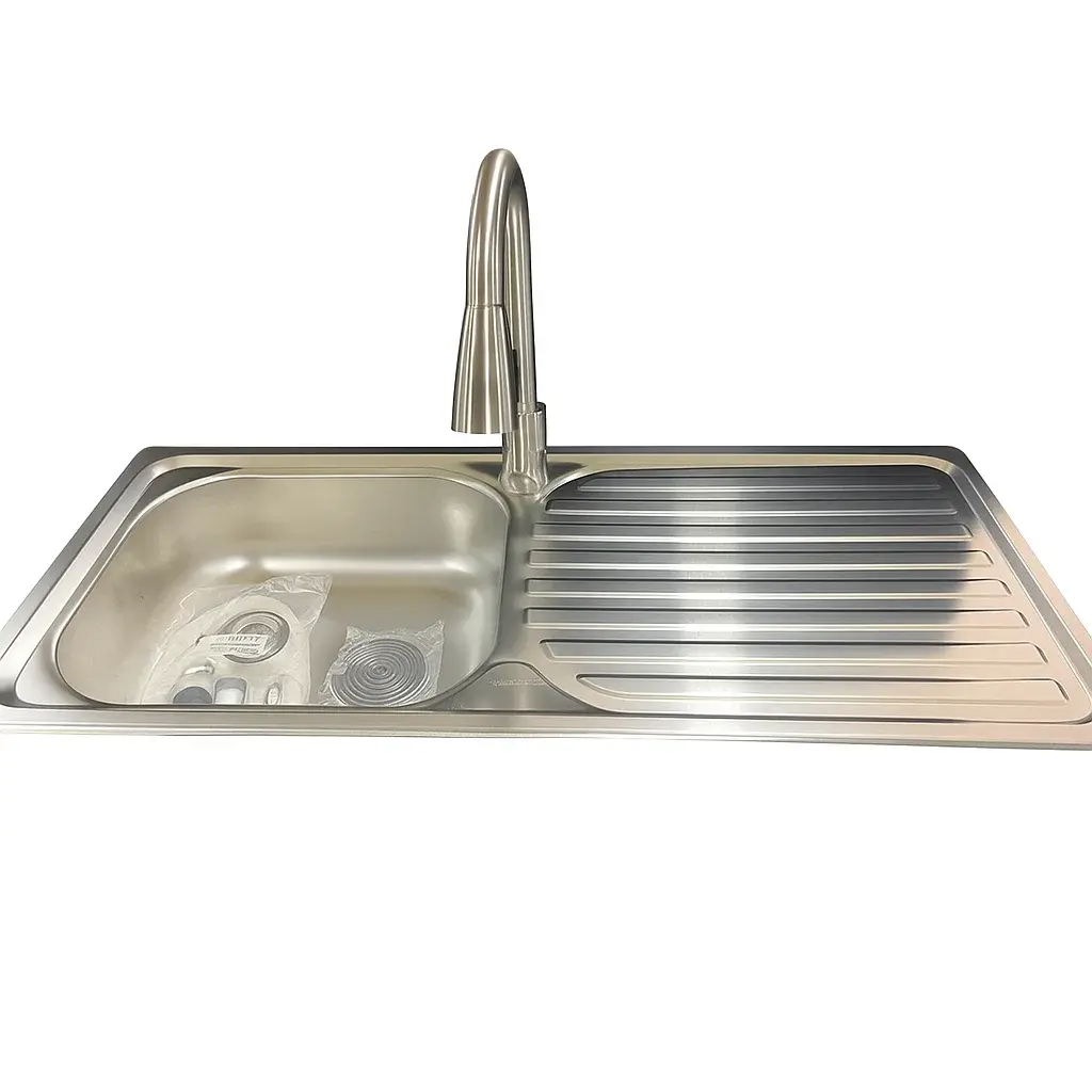 Lavaplatos 100 cm de Acero Inoxidable Trade + Llave Monomando Extraíble – Secador Derecho