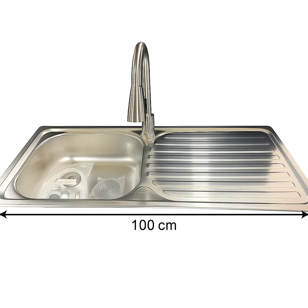 Lavaplatos 100 cm de Acero Inoxidable Trade + Llave Monomando Extraíble – Secador Derecho - Image 4
