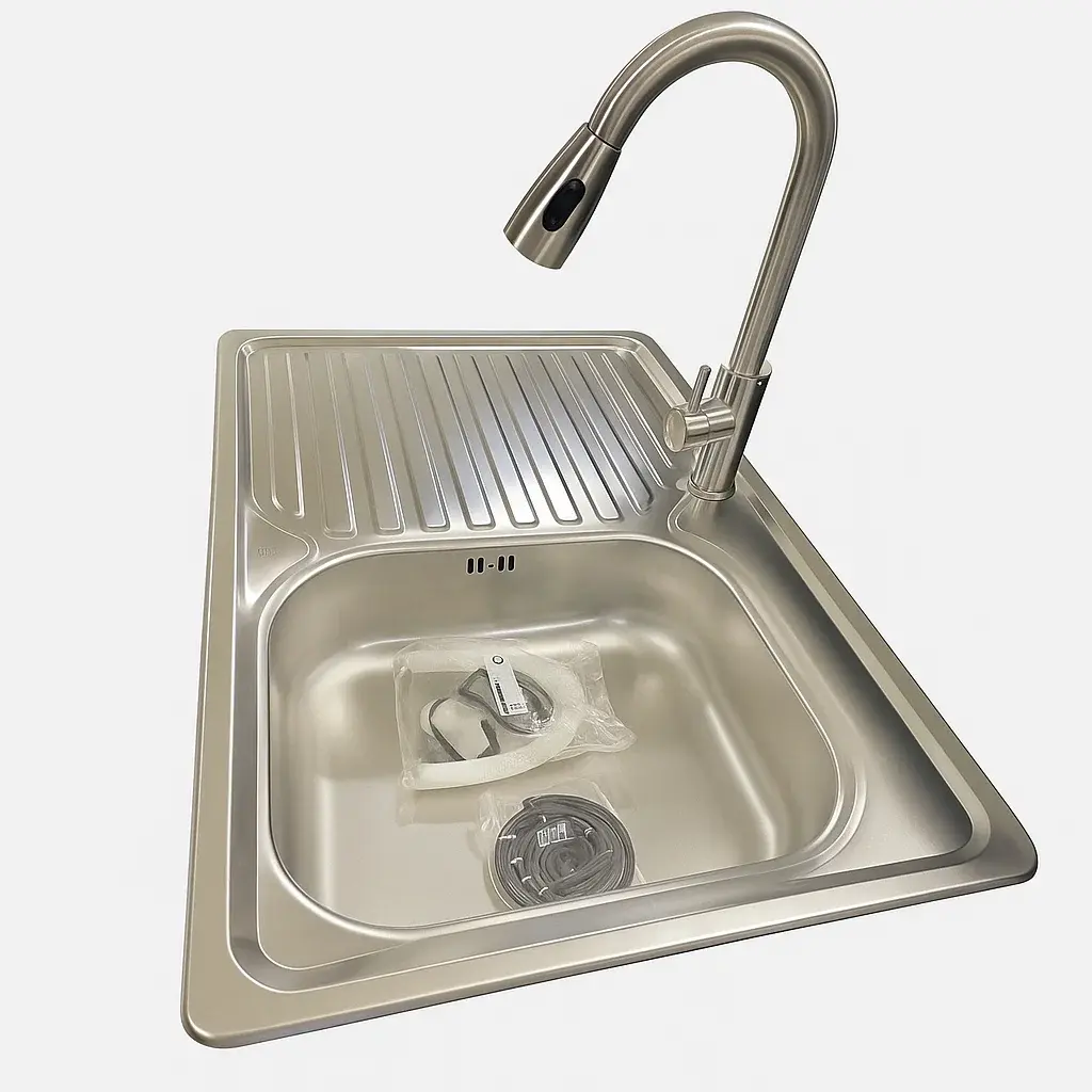 Lavaplatos 100 cm de Acero Inoxidable Trade + Llave Monomando Extraíble – Secador Izquierdo - Image 3