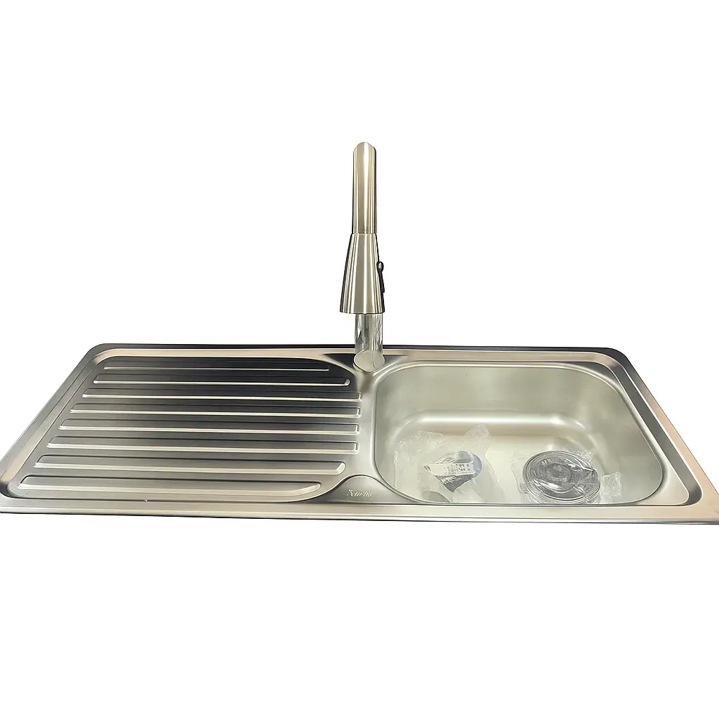 Lavaplatos 100 cm de Acero Inoxidable Trade + Llave Monomando Extraíble – Secador Izquierdo
