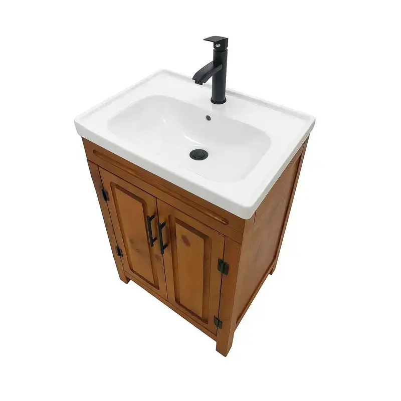 Vanitorio Madera Natural | Lavamanos Cerámico + Monomando Negro | Trade